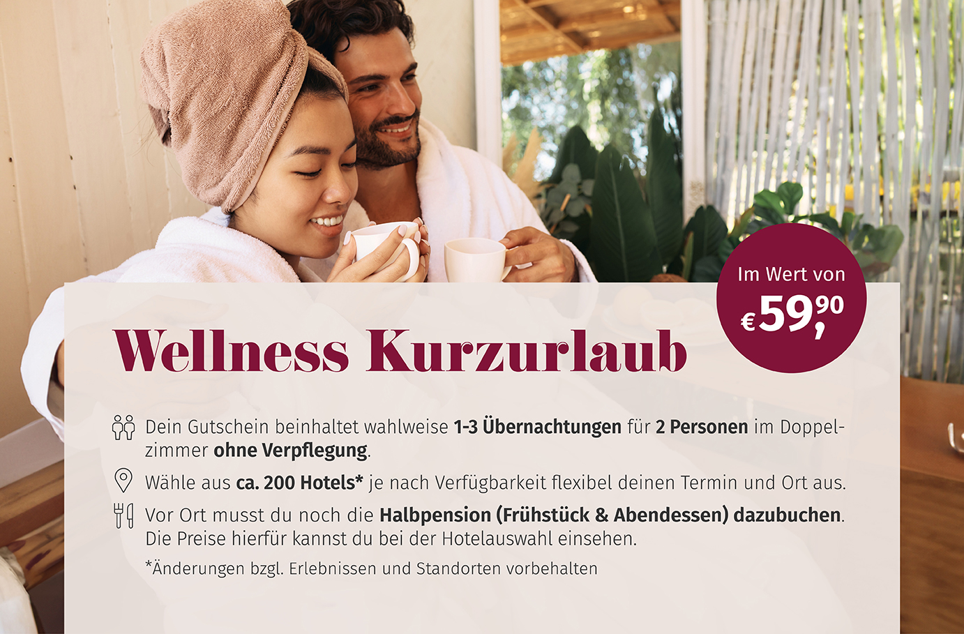 Wellness Kurzurlaub für 2 (3 Nächte) in Nach Buchung beim Erlebnispartner Unkategorisiert online kaufen