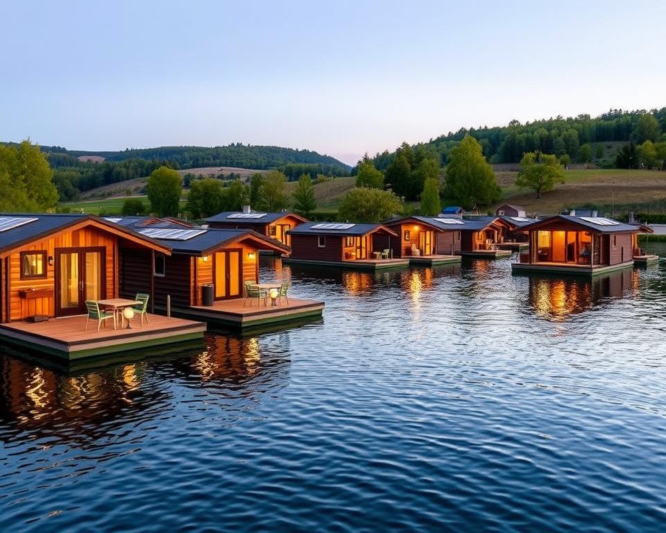 Hausboot auf dem Brombachsee – Floating Village Brombachsee Eco Lodges